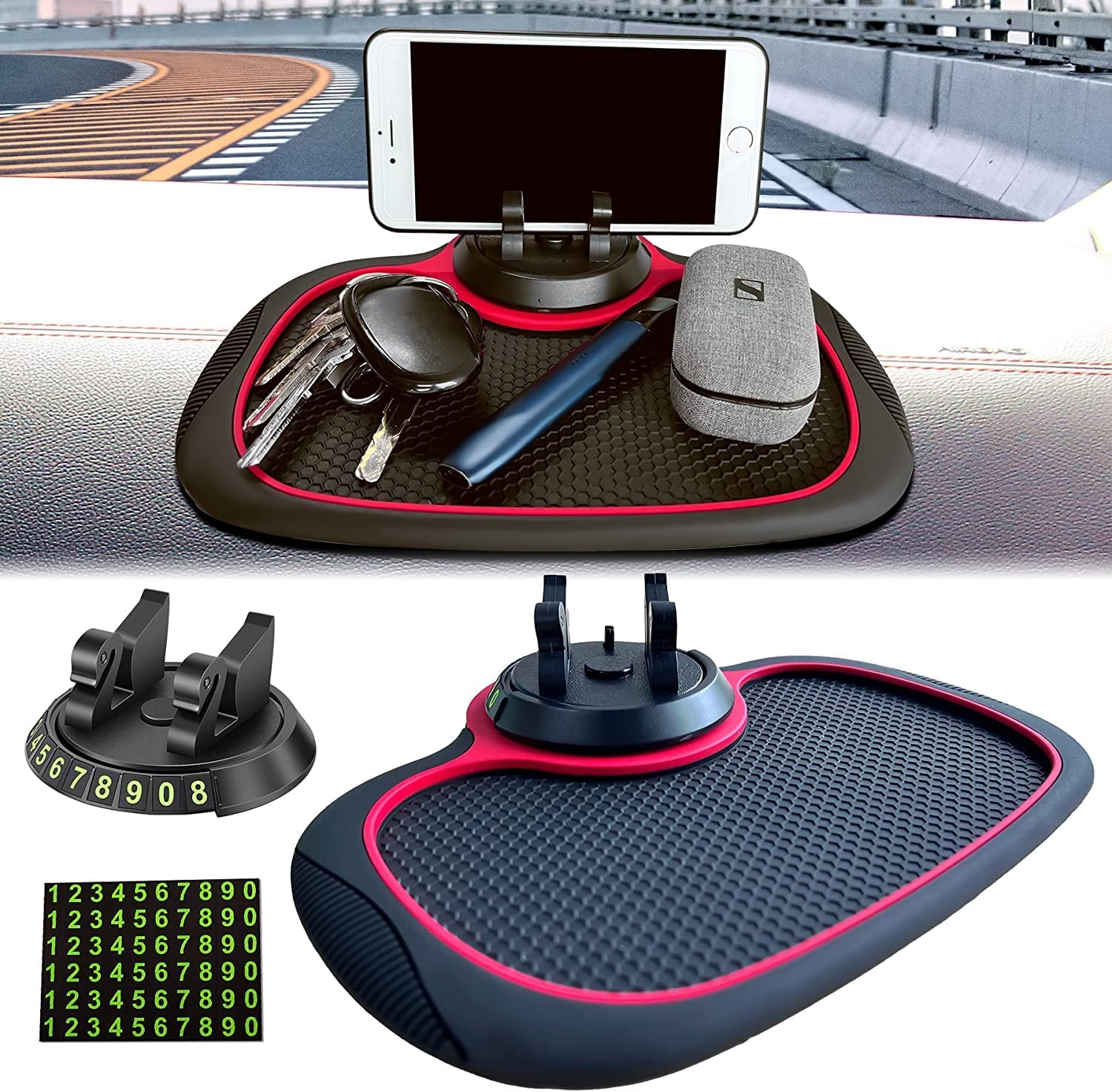 SkyShopy Car Accessories Multifunction Anti-Slip Car Dashboard Mat with 360 Degrees Rotating Mobile Phone Holder Mount Non Slip Sticky Rubber Pad for Smartphone, GPS SkyShopy Car Accessories Multifunction Anti-Slip Car Dashboard Mat with 360 Degrees Rotating Mobile Phone Holder Mount Non Slip Sticky Rubber Pad for Smartphone, GPS
